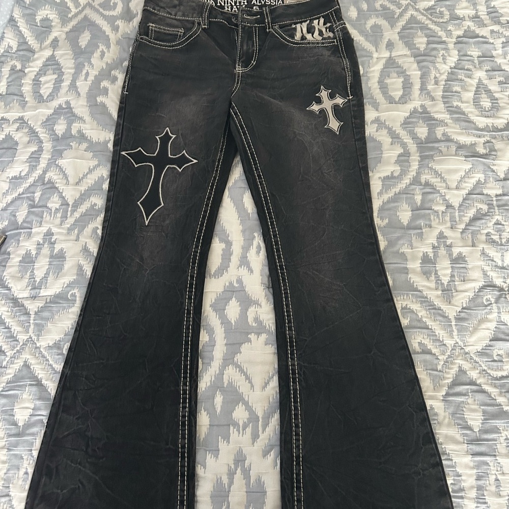 Women's Black Cross Embellished Bootcut Jeans